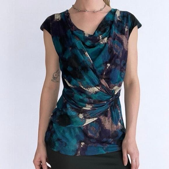 Classiques Entier Tops - Classiques Entier Blue & Purple Cowl Neck Short Sleeve Blouse